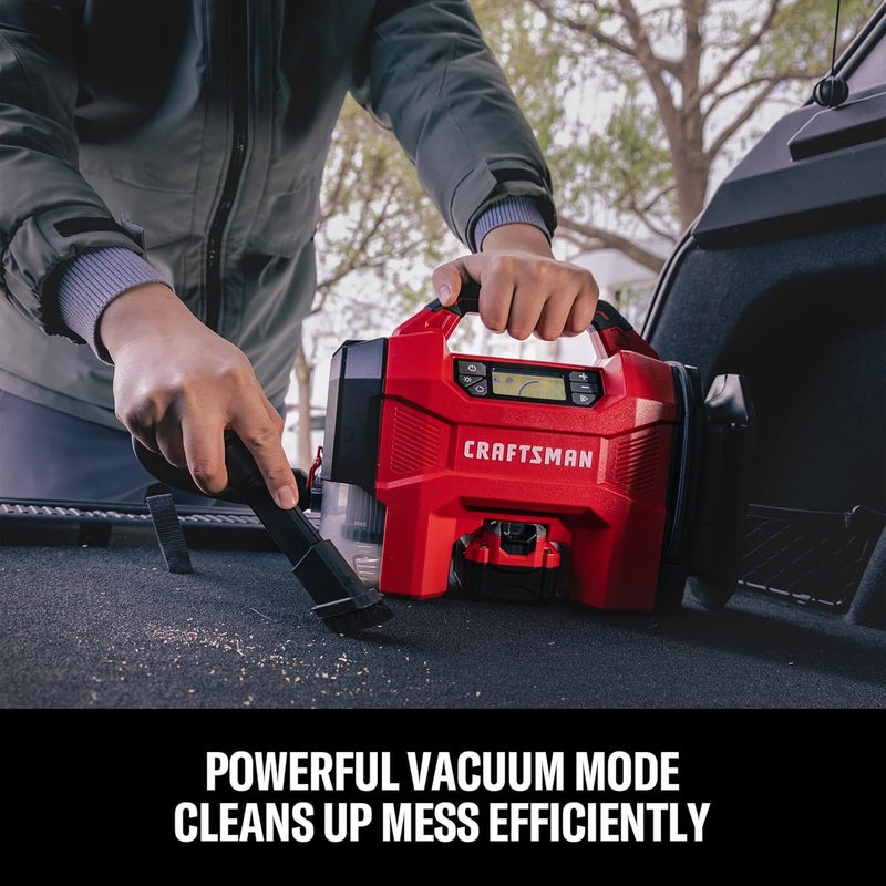 CRAFTSMAN مضخة هواء 3 في 1، 160 PSI ضاغط هواء محمول/مكنسة سيارات/نفاثة غبار، 20 فولت لاسلكية و12 فولت طاقة سيارة، مضخة هواء مع ضوء LED للسيارات والشاحنات وإطارات RV (البطارية تباع بشكل منفصل) - Image 5